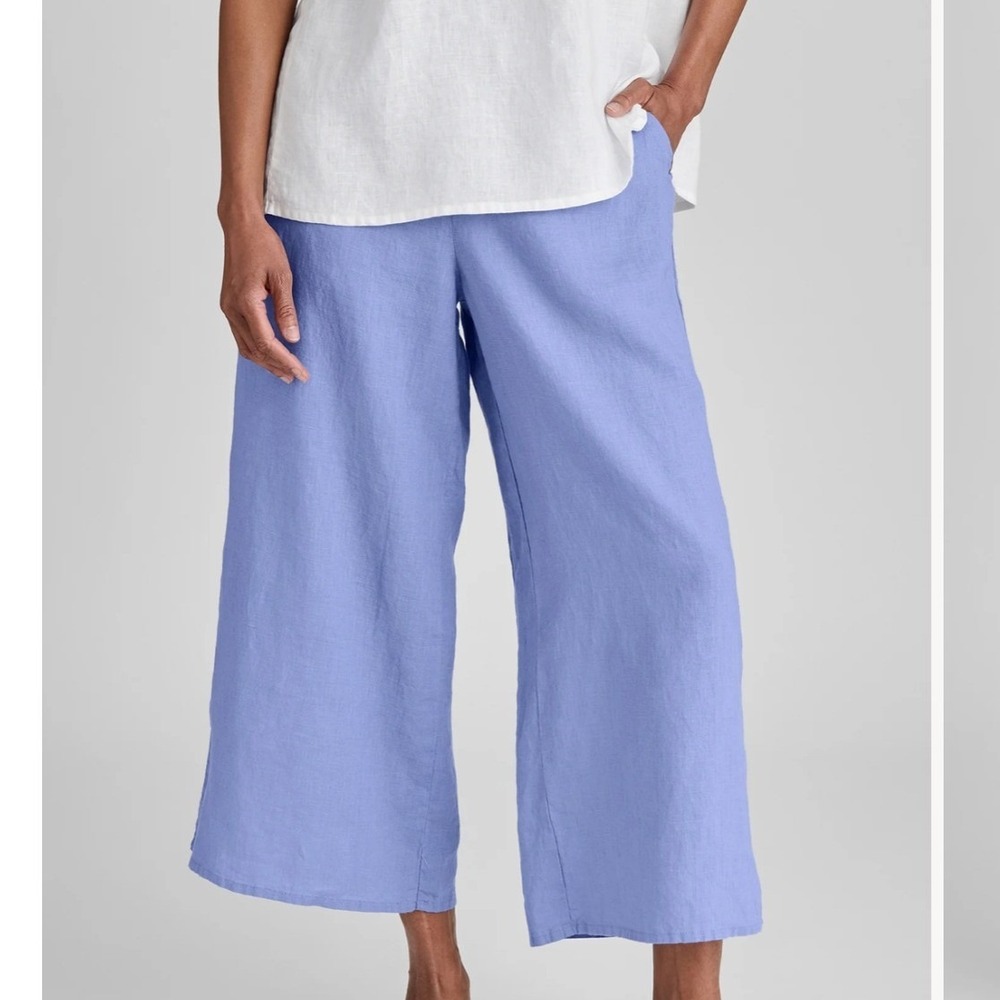 Flax Social Flood Pants Womens S Periwinkle Good 100% Linen Wide Leg Cropped